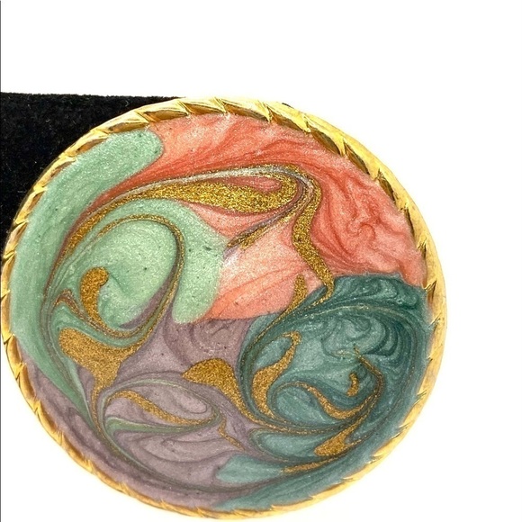 Earrings Artisan Swirl Enamel Gold Tone Statement - Picture 4 of 7